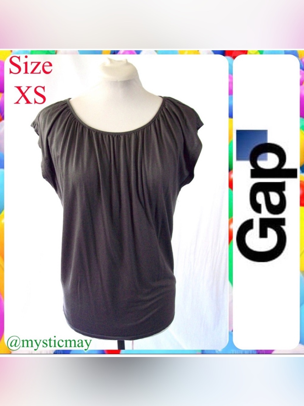 Vintage GAP Gray Cap Sleeve Keyhole Back Knit Tunic Top Blouse Draped Tee Sz XS